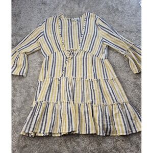 Blue Island Striped Swim Beach Coverup Dress Size Medium Summer Vacation Beachy